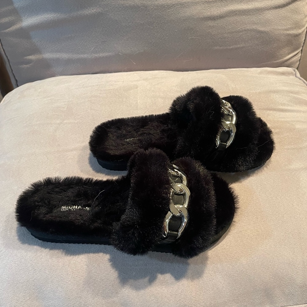 Michael Kors Scarlett Chain Link Faux Fur Slide Sandal - Size 9